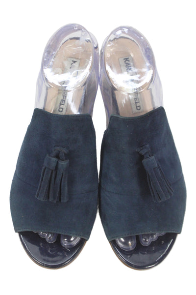 Karl Lagerfeld Womens Suede Hettie Mule Heels Navy Blue Size 8 Medium