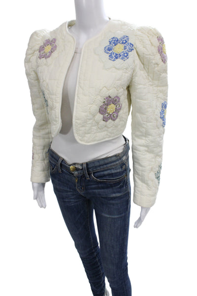 Sea New York Womens Quilted Floral Cotton Jacket White Size XS