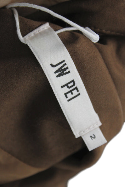 JW Pei Women Bomber Military Jacket Brown Button Collared Long Sleeve Size 2
