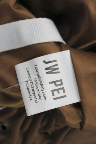 JW Pei Women Bomber Military Jacket Brown Button Collared Long Sleeve Size 2