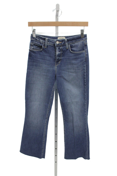 L Agence Women Cropped High Rise Dark Blue Jeans Size 25