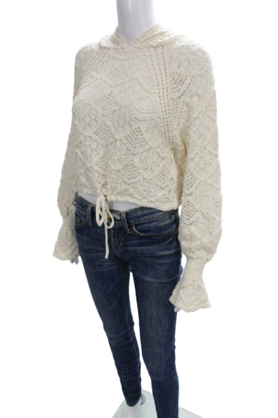 Zara Women Pullover Hoodie Beige Geometric Drawstring Poly Cotton Size M