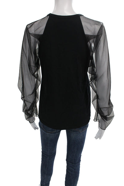 See by Chloe Women Black Cotton Round Neck Long Sleeve T-Shirt Size XS