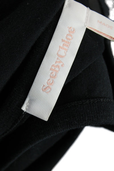 See by Chloe Women Black Cotton Round Neck Long Sleeve T-Shirt Size XS