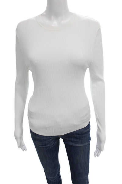 Zara Women Basic Silk White Crew Neck Long Sleeve T-Shirt Size L
