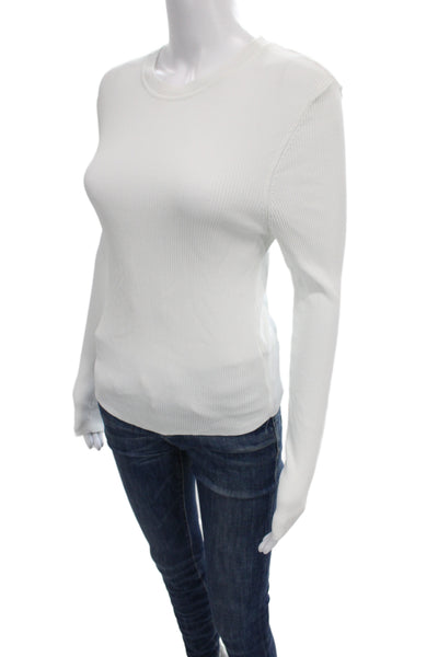 Zara Women Basic Silk White Crew Neck Long Sleeve T-Shirt Size L