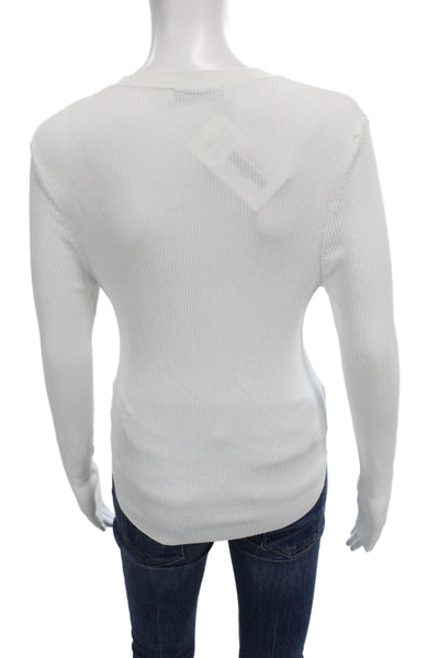 Zara Women Basic Silk White Crew Neck Long Sleeve T-Shirt Size L