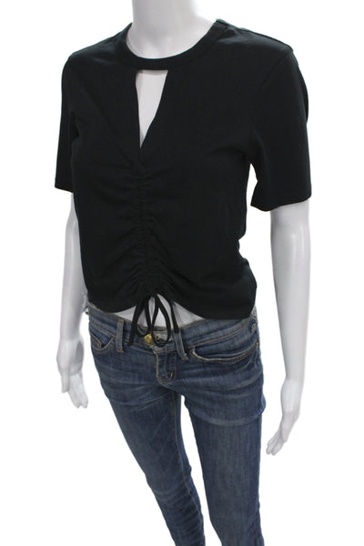 Allsaints Womens Cropped T-Shirt Black Cotton Crew Neck Short Sleeve Size 4