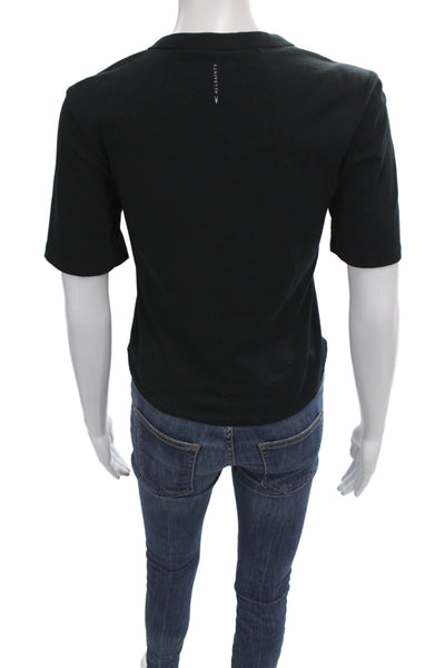 Allsaints Womens Cropped T-Shirt Black Cotton Crew Neck Short Sleeve Size 4