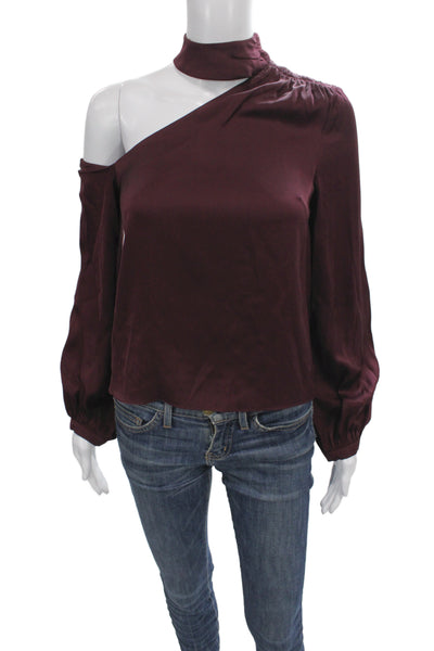 Intermix Women Purple Silk Mock Neck Long Sleeve Zip Blouse Size 0