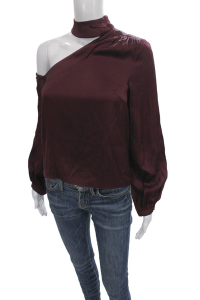 Intermix Women Purple Silk Mock Neck Long Sleeve Zip Blouse Size 0