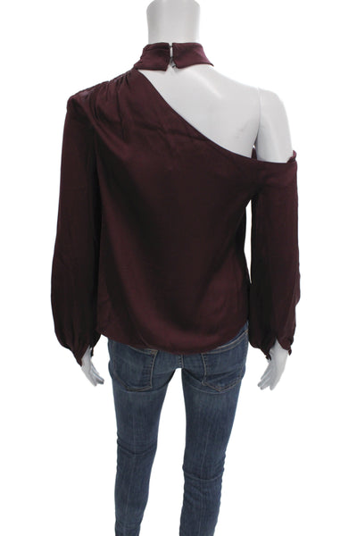 Intermix Women Purple Silk Mock Neck Long Sleeve Zip Blouse Size 0