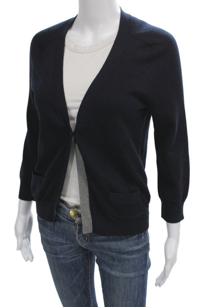 Vince Unisex Cardigan Dark Blue V Neck Button 3/4 Sleeve Cotton Cashmere Size S