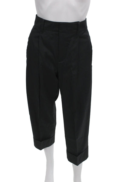 Vince Unisex Cropped Dress Pants Black 100% Cotton Button Size 2