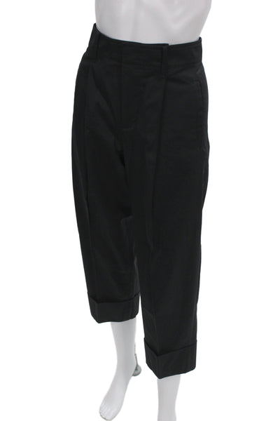 Vince Unisex Cropped Dress Pants Black 100% Cotton Button Size 2