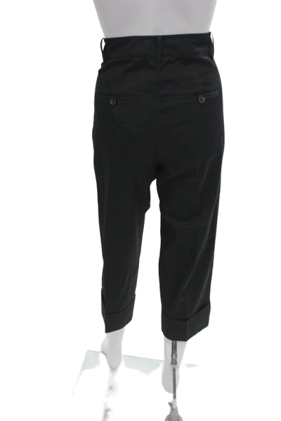 Vince Unisex Cropped Dress Pants Black 100% Cotton Button Size 2