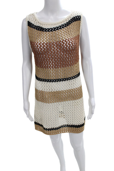 Zara Womens Beige Striped Shift Tank Dress Sleeveless Cotton Acrylic Size M