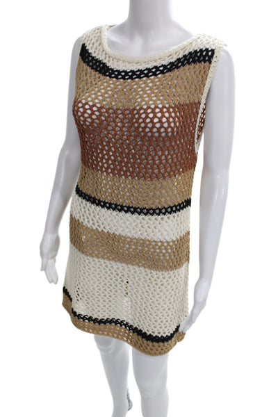 Zara Womens Beige Striped Shift Tank Dress Sleeveless Cotton Acrylic Size M
