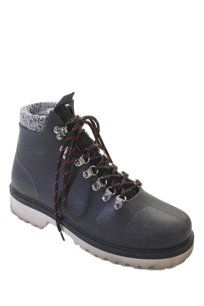 Barneys New York Womens Lace Up Block Heel Rubber Ankle Boots Black Size 38