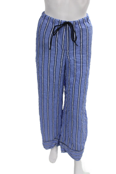 Zara Mens Striped Blue Sweatpants Drawstring Viscose Polyamide Size S