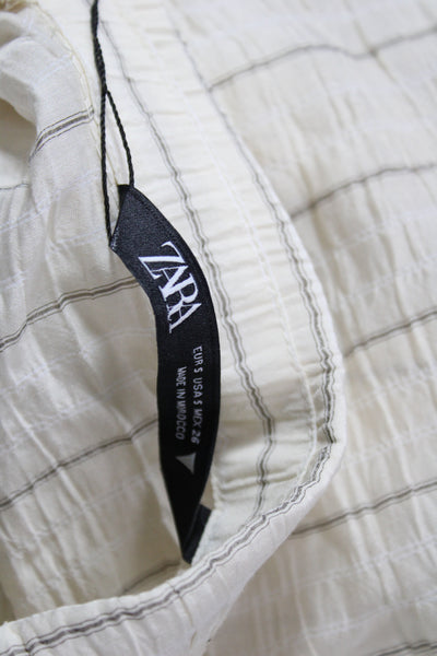 Zara Women Striped Collared Blazer Beige Long Sleeve Button Viscose Size S