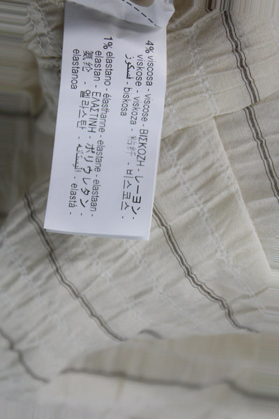 Zara Women Striped Collared Blazer Beige Long Sleeve Button Viscose Size S
