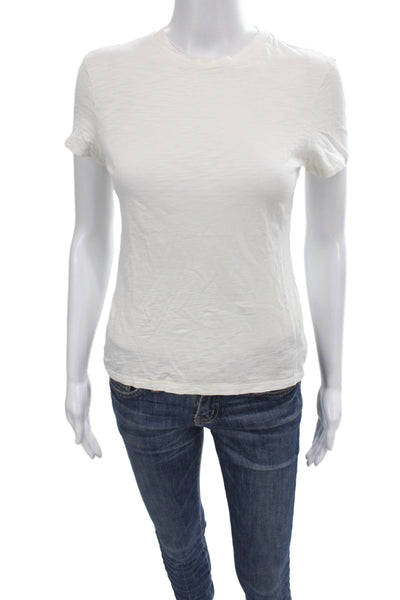 Theory Women Basic White Crew Neck Short Sleeve T-Shirt Organic Cotton Size S