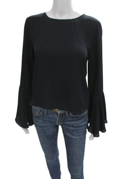 Zara Women Basic Blouse Black Long Sleeve Round Neck Tie Polyester Size XS