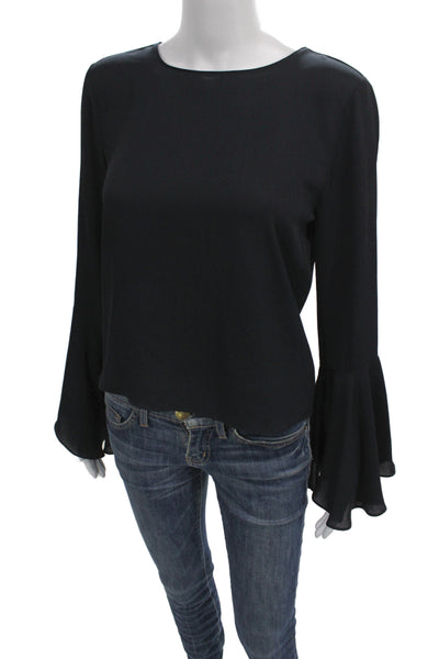 Zara Women Basic Blouse Black Long Sleeve Round Neck Tie Polyester Size XS