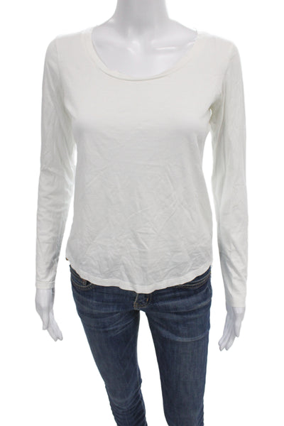 Theory Womens Basic White Round Neck Long Sleeve T-Shirt Size S
