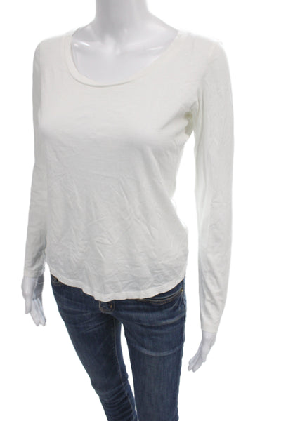 Theory Womens Basic White Round Neck Long Sleeve T-Shirt Size S