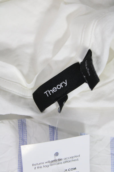 Theory Womens Basic White Round Neck Long Sleeve T-Shirt Size S