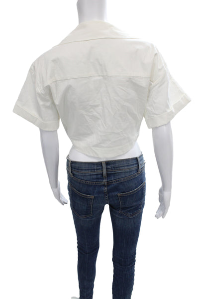 Zara Women Cropped Collared Button Blouse White Short Sleeve Size XS