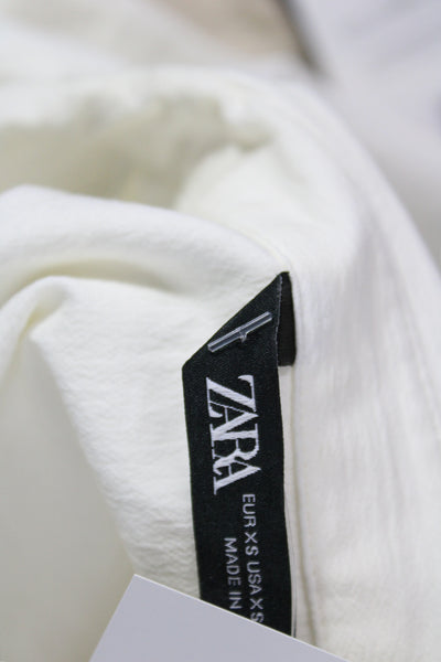 Zara Women Cropped Collared Button Blouse White Short Sleeve Size XS