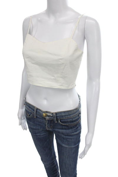 Theory Womens Cropped Camisole White Cotton Zip Sleeveless Size S