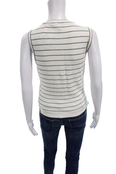 Theory Women Basic Striped White Cotton Crew Neck Tank Sleeveless Size S