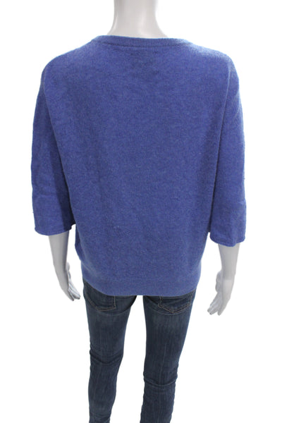 Khaite Unisex Pullover Sweater Blue Cashmere Blend 3/4 Sleeve Crewneck Size M