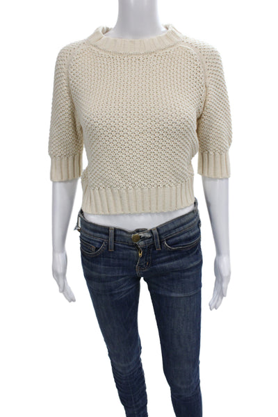 G. Unisex Crew Neck Short Sleeve Cotton Pullover Sweater Beige Button Size L