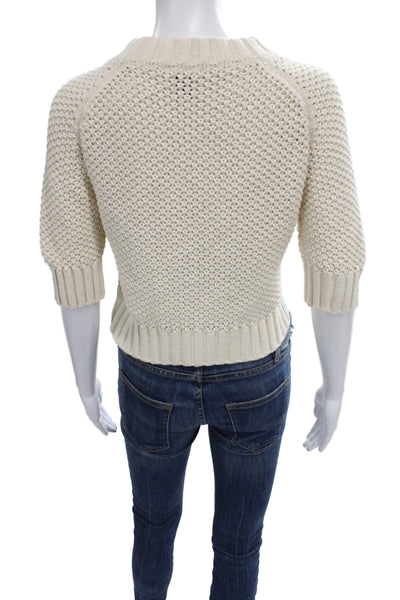G. Unisex Crew Neck Short Sleeve Cotton Pullover Sweater Beige Button Size L