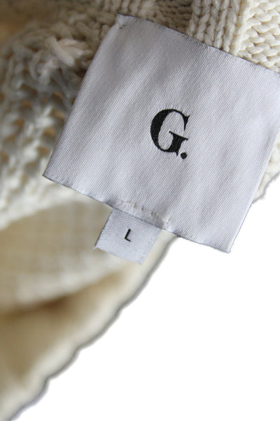 G. Unisex Crew Neck Short Sleeve Cotton Pullover Sweater Beige Button Size L