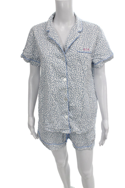 Petite Plume Womens Cotton Geometric Print SleepWear Set Light Blue Size M