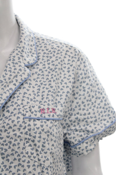 Petite Plume Womens Cotton Geometric Print SleepWear Set Light Blue Size M