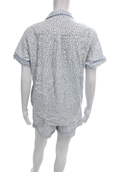 Petite Plume Womens Cotton Geometric Print SleepWear Set Light Blue Size M
