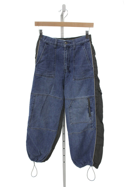 Ksubi Unisex Cargo Jogger Pants Dark Blue High Rise Button Fly Army Size 23