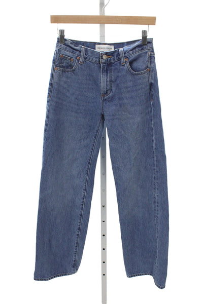 Denim Forum Unisex Straight Jeans Blue Mid Rise 100% Cotton Size 23