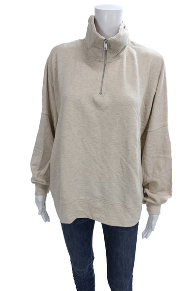 Perfect White Tee Womens Mock Neck Zip Pullover Sweatshirt Beige Size L