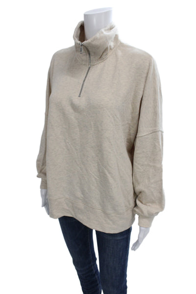 Perfect White Tee Womens Mock Neck Zip Pullover Sweatshirt Beige Size L