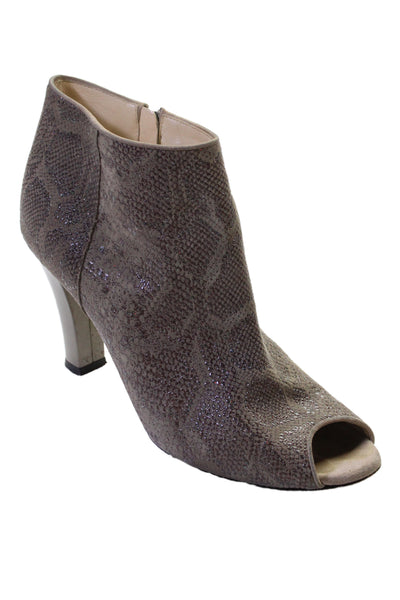 Marchez Vous Womens Snakeskin Print Peep Toe Ankle Boots Brown Size 8.5