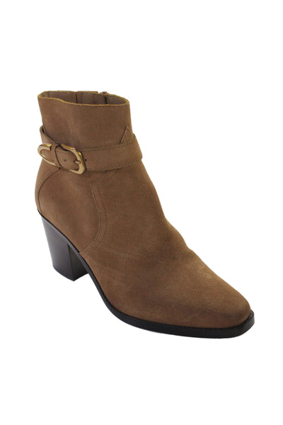 Paige Womens Suede Belted Gold Tone Ankle Boots Brown Size 9