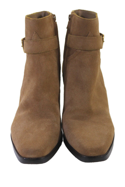 Paige Womens Suede Belted Gold Tone Ankle Boots Brown Size 9